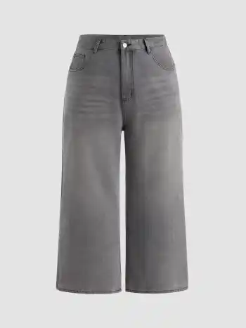 Einfarbige Jeans mit Taschen und lockerer Passform Kurve & Plus
