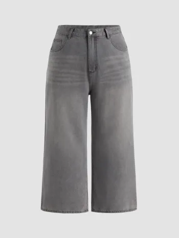 Einfarbige Jeans mit Taschen und lockerer Passform Kurve & Plus