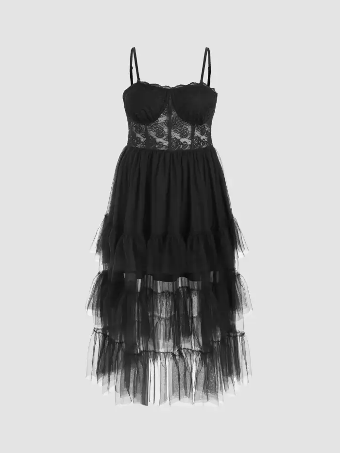 Lace Floral Sheer Ruffle Hem Tube Maxi Dress Curve & Plus For Music Festival/Live House Party/Clubbing Lace Floral Sheer Ruffle Hem Tube Maxi Dress Curve & Plus For Music Festival/Live House Party/Clubbing