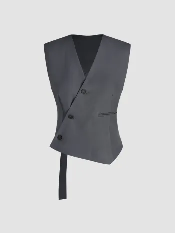 Gilet asimmetrico con scollo a V e cintura