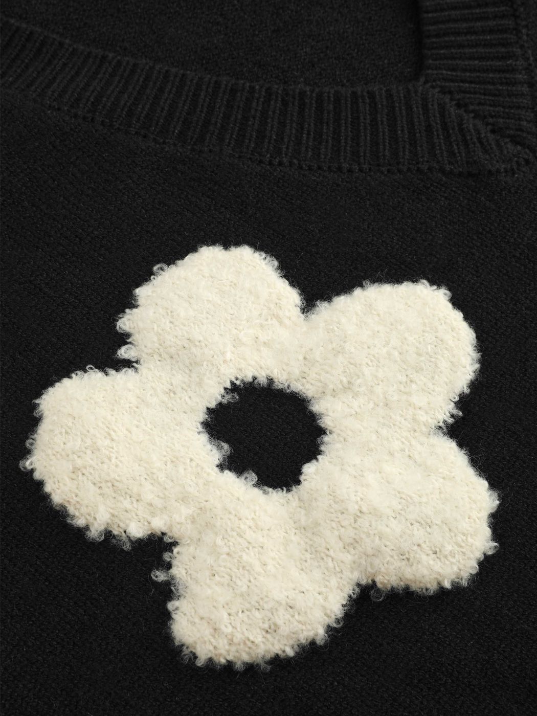 V-Ausschnitt Grafikblume Strickwaren Pullover
