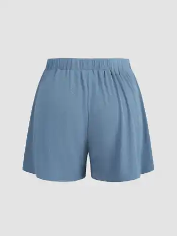 Solid Elastische Taille Weite Shorts Kurve & Plus