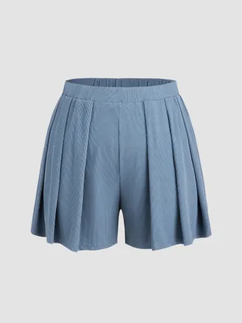 Solid Elastische Taille Weite Shorts Kurve & Plus