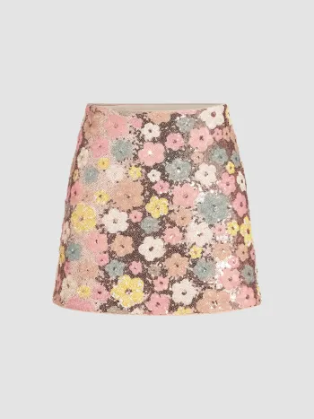 Sequins Floral Mini Skirt