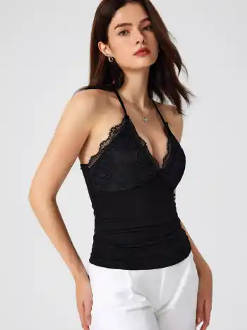 Halter-Ausschnitt, einfarbig, rückenloser Crop Top