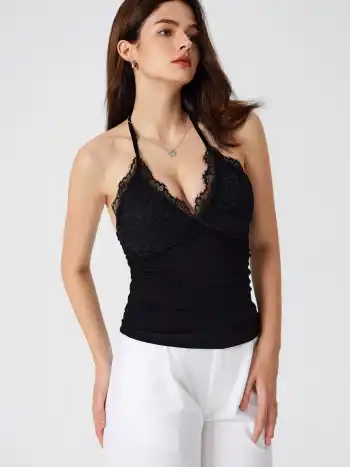 Halter-Ausschnitt, einfarbig, rückenloser Crop Top