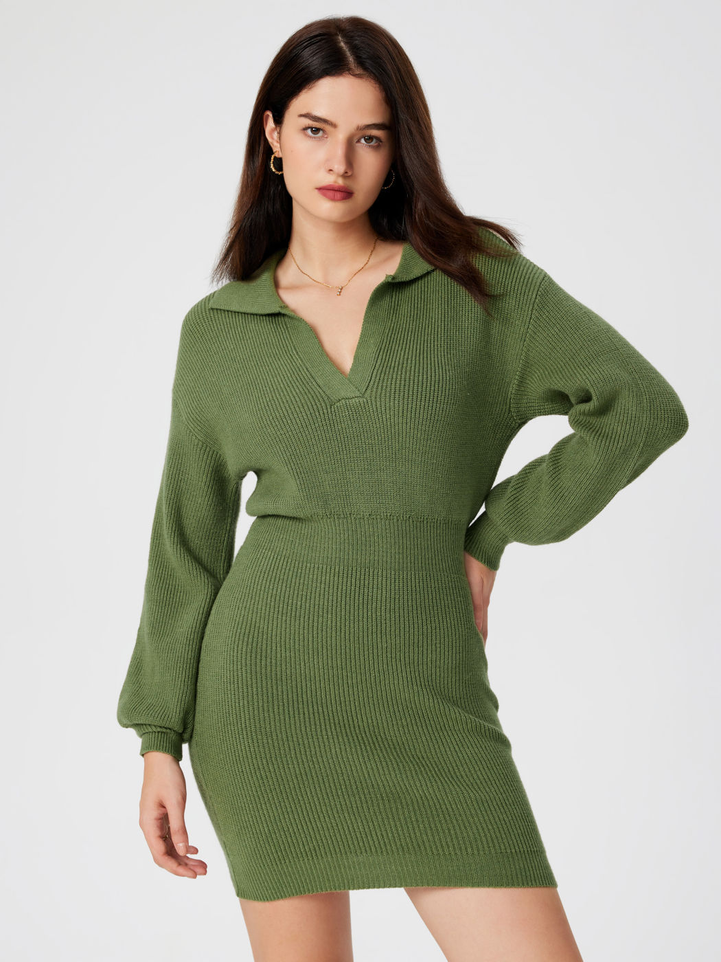 Einfarbiges Polo-Minikleid aus Strick