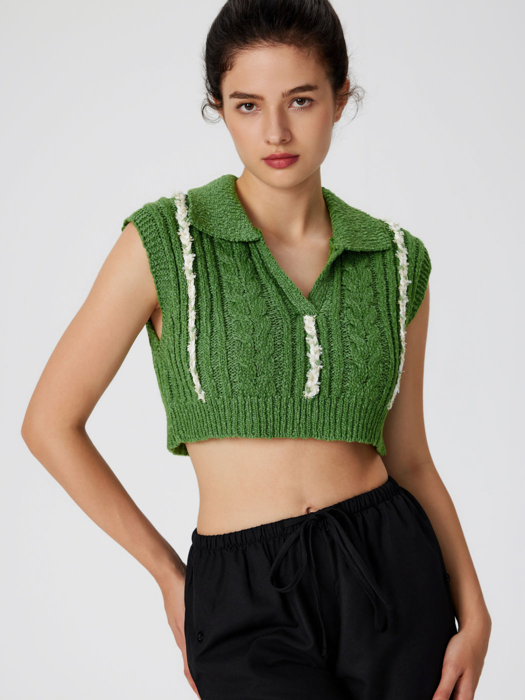 Knit Collar Striped Vest