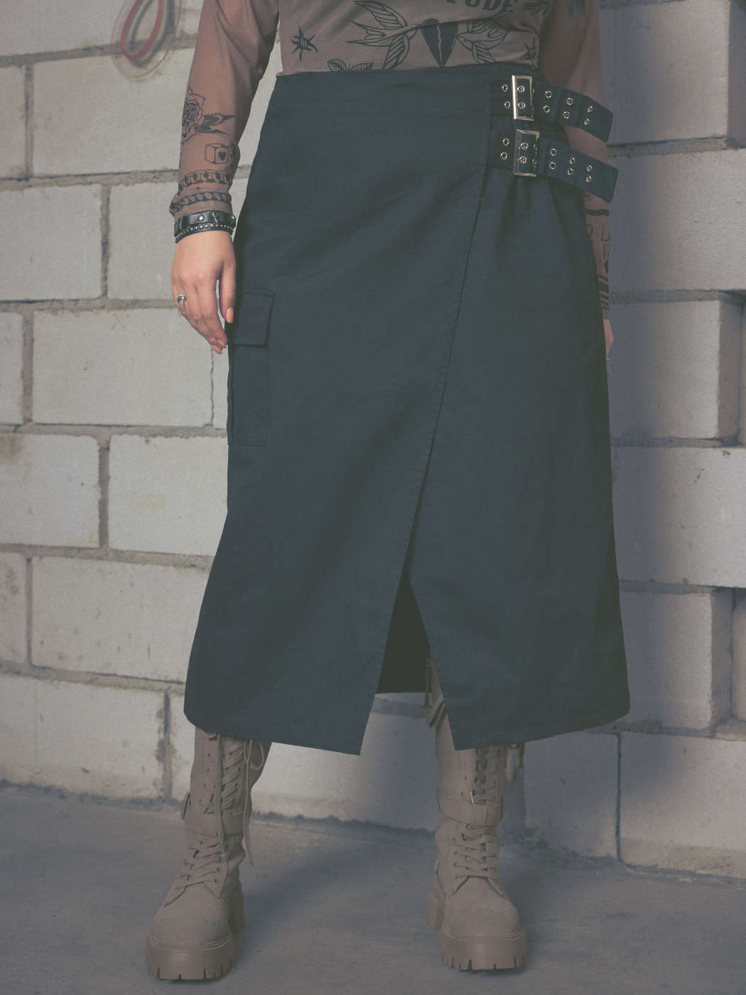 Solid Belted Midi Skirt