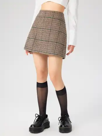 Minigonna a quadri a vita media in tweed