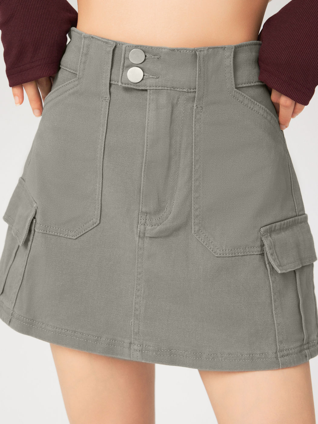 Stretch Denim Cargo Knopf Minirock