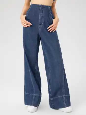 Einfarbiges Denim-Hochbund-Baggy-Jeans