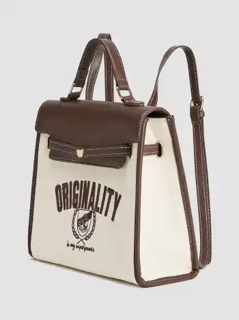 Faux Leather Top Handle Backpack