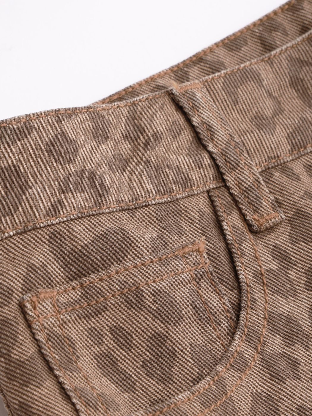 Denim Mid Waist Leopard Pocket Straight Leg Jeans