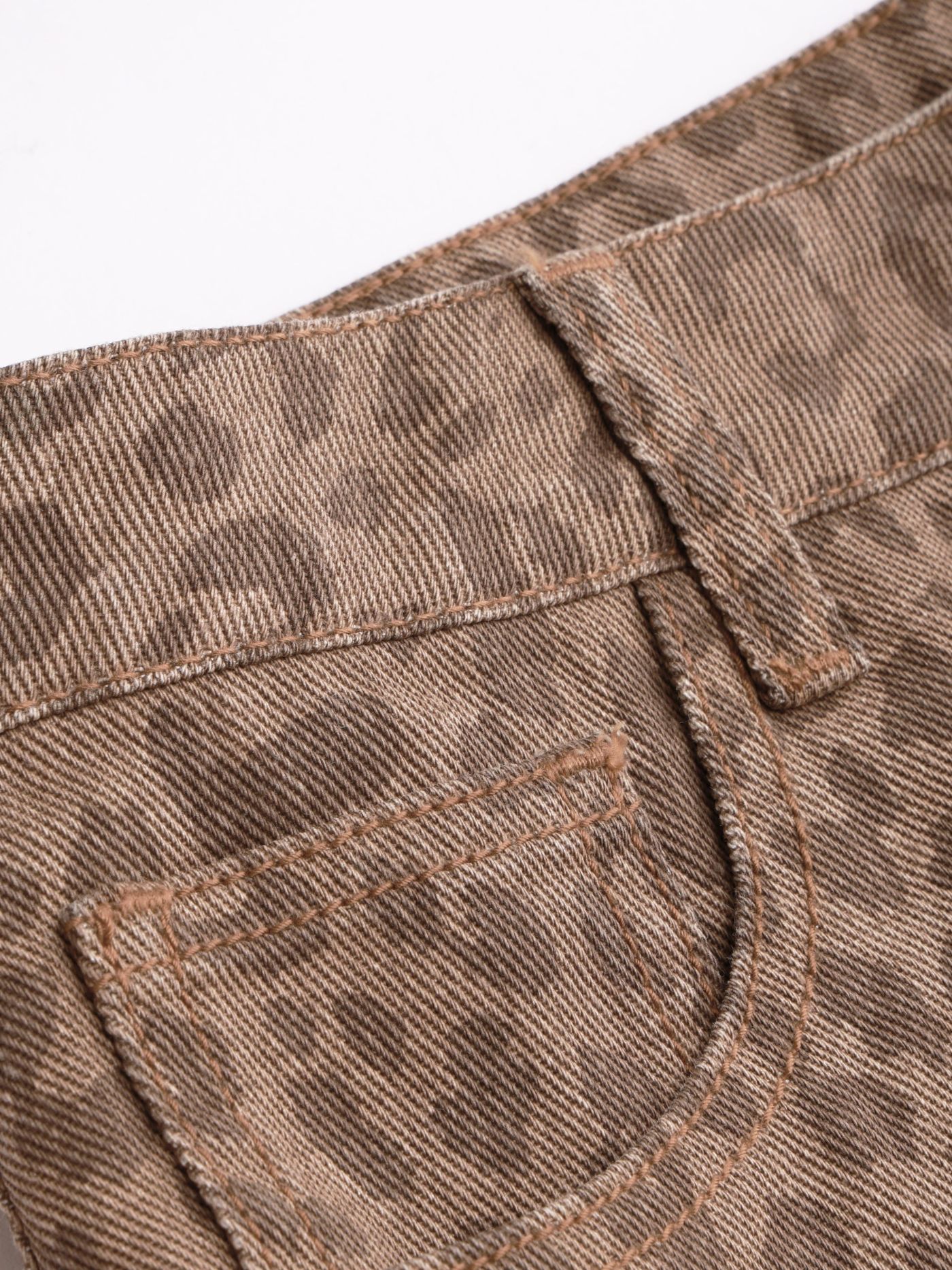 Denim Mid Waist Leopard Pocket Straight Leg Jeans