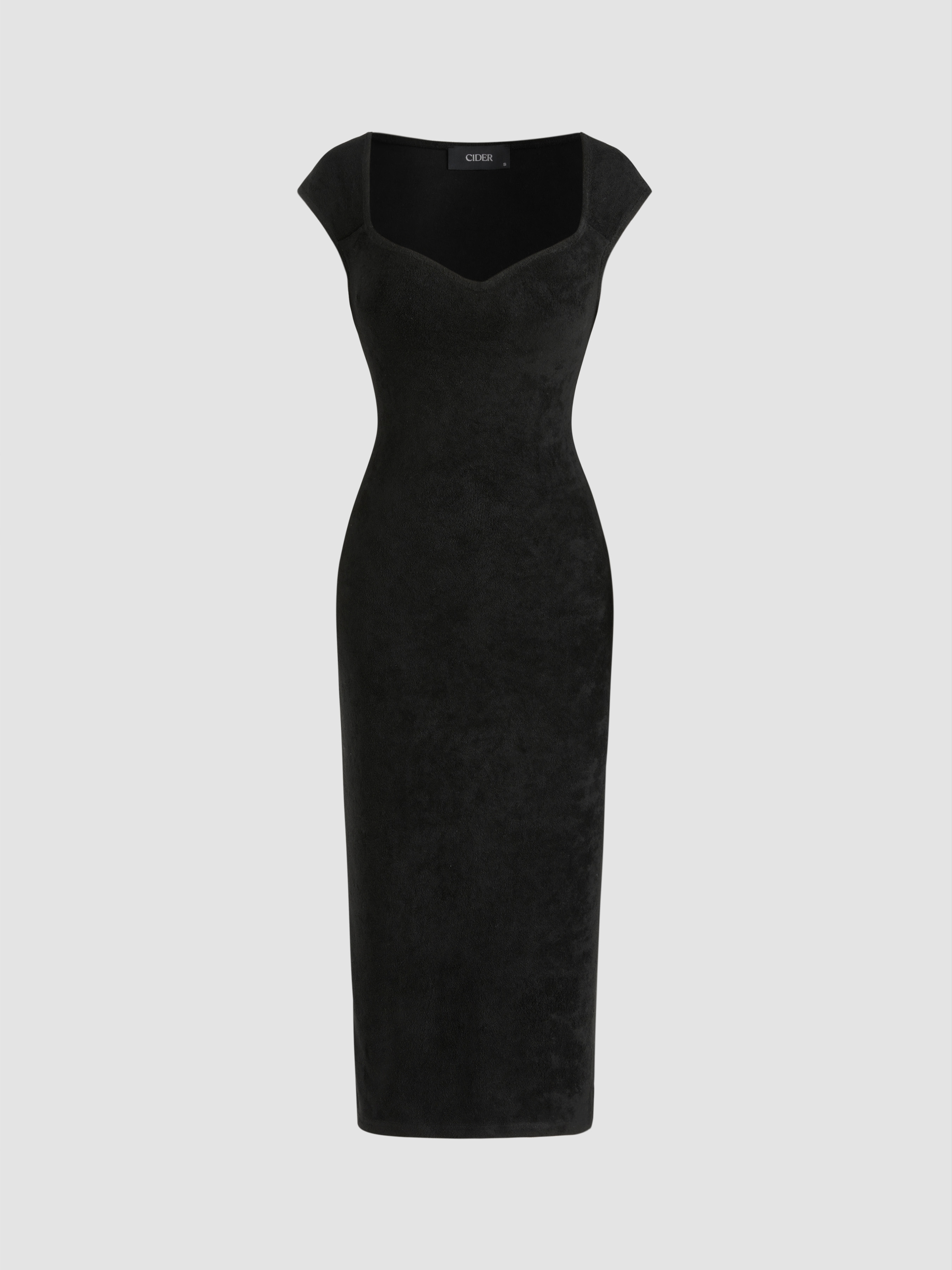 Terry V Neck Midi Dress For Daily Casual Date Coffee Shop