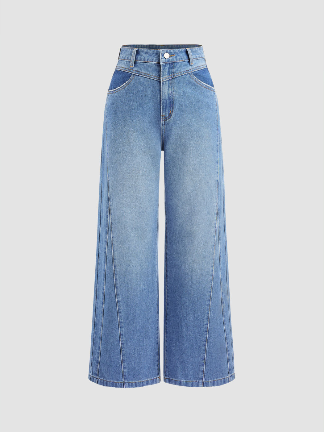 Denim High Waist Patchy Wide Leg Jeans For Daily Casual School