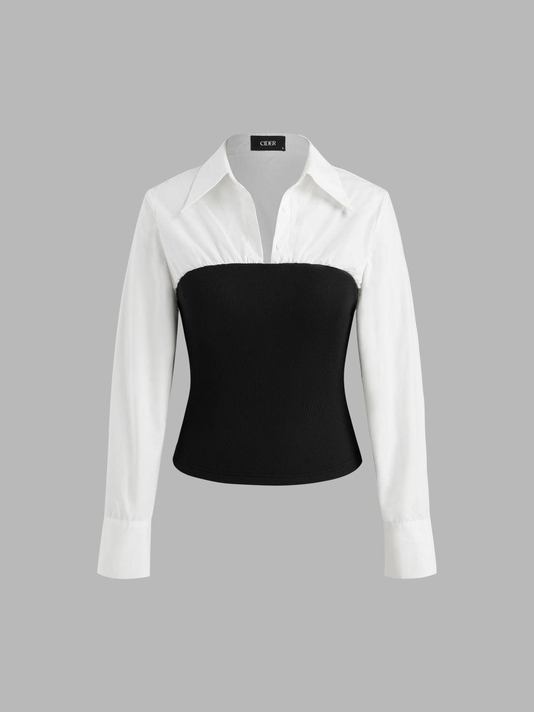 Collar Patchwork Button Long Sleeve Blouse