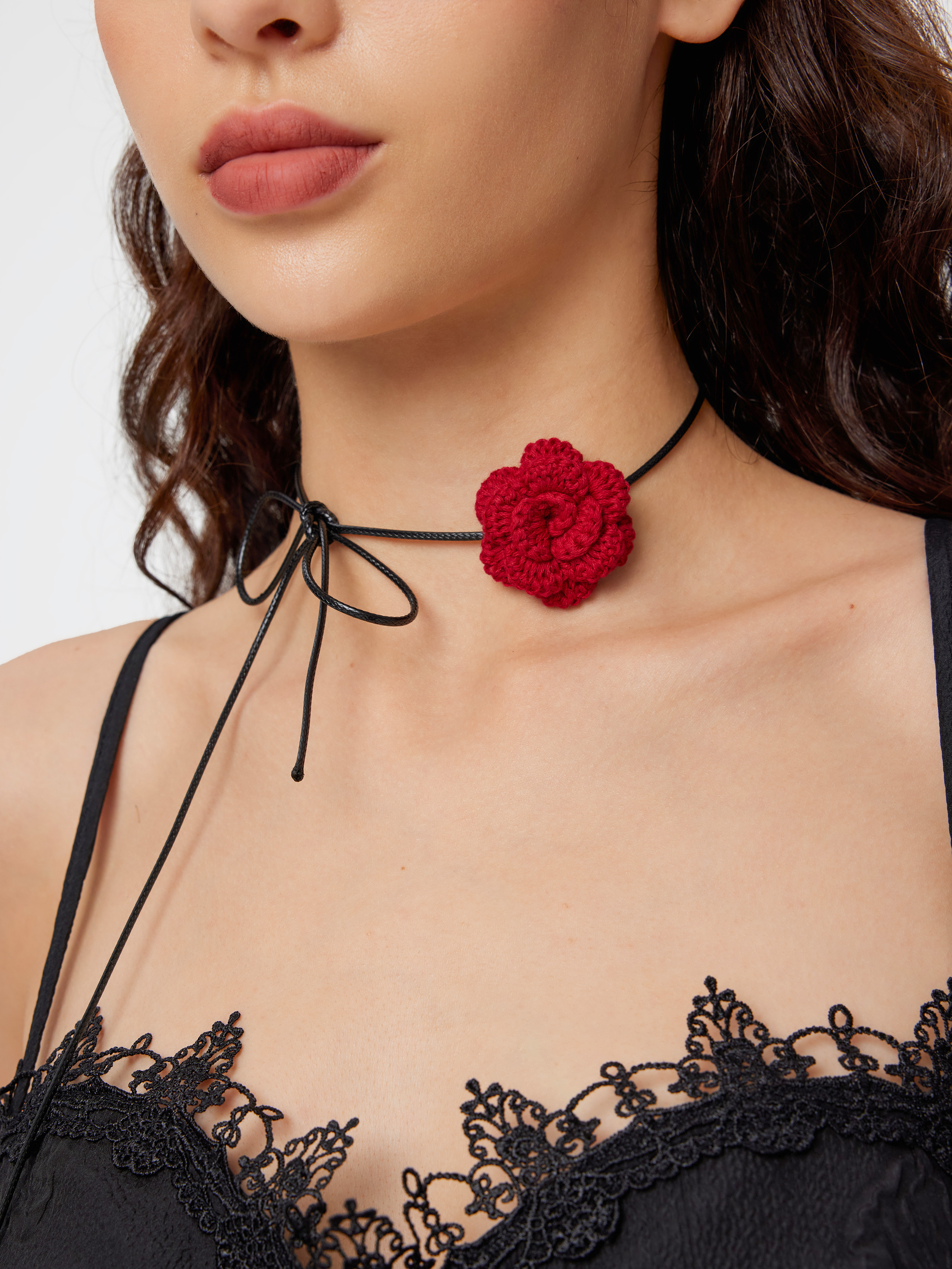 Cider Rose Decor Choker Necklace for Music Festival/Live House Party/Clubbing,One Size/Black