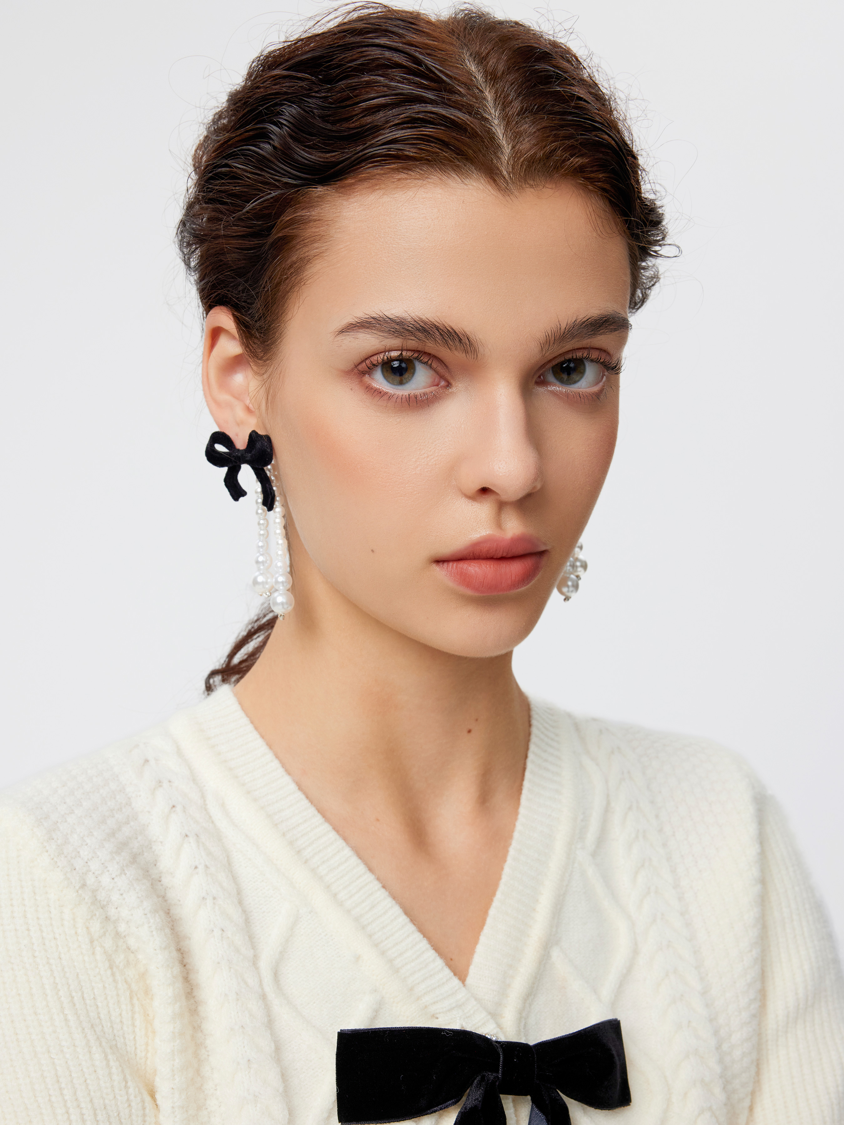 Artifical Pearl Multi-way Bowknot Decor Faux Pearl Tassel Earrings For ...