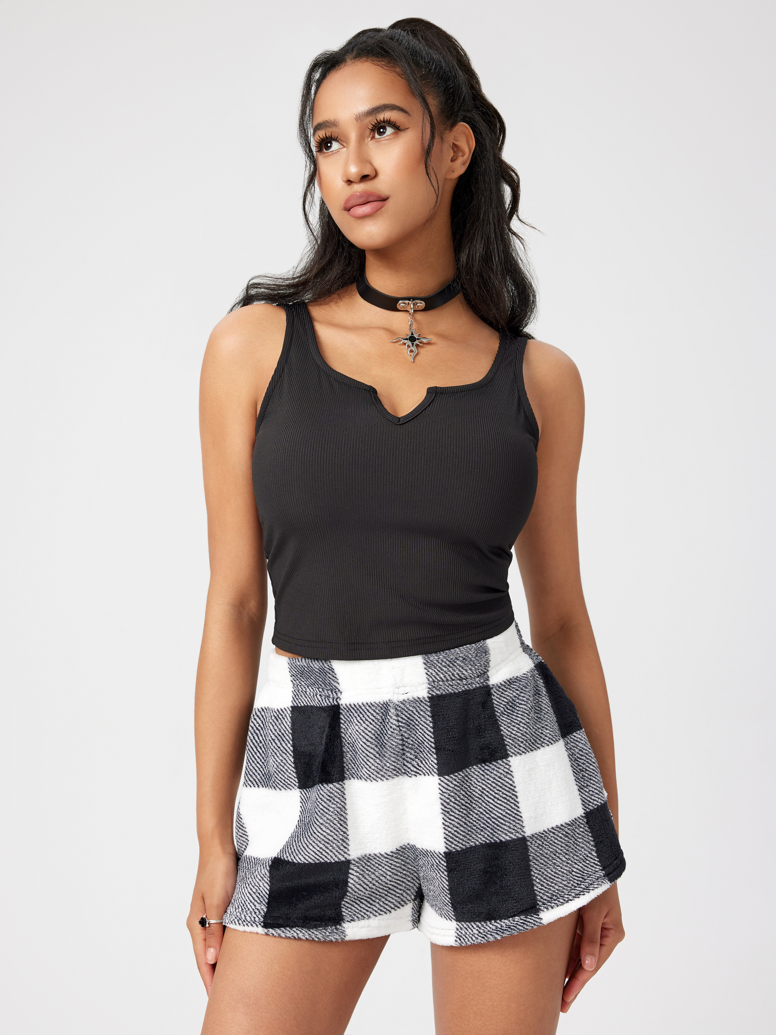 High waisted best sale checkered shorts