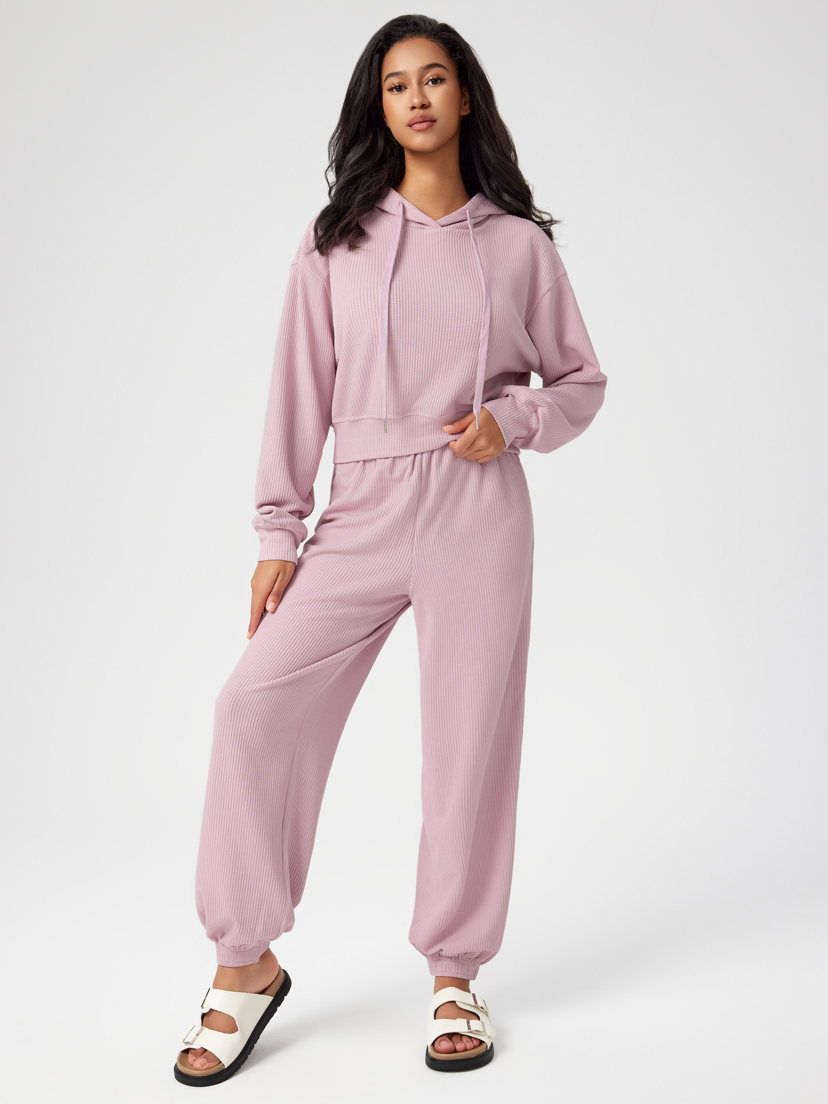 Drawstring Hoodie High Waist Jogger Lounge Set Cider