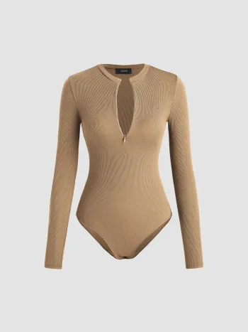  Jersey V-Ausschnitt Reißverschluss Body