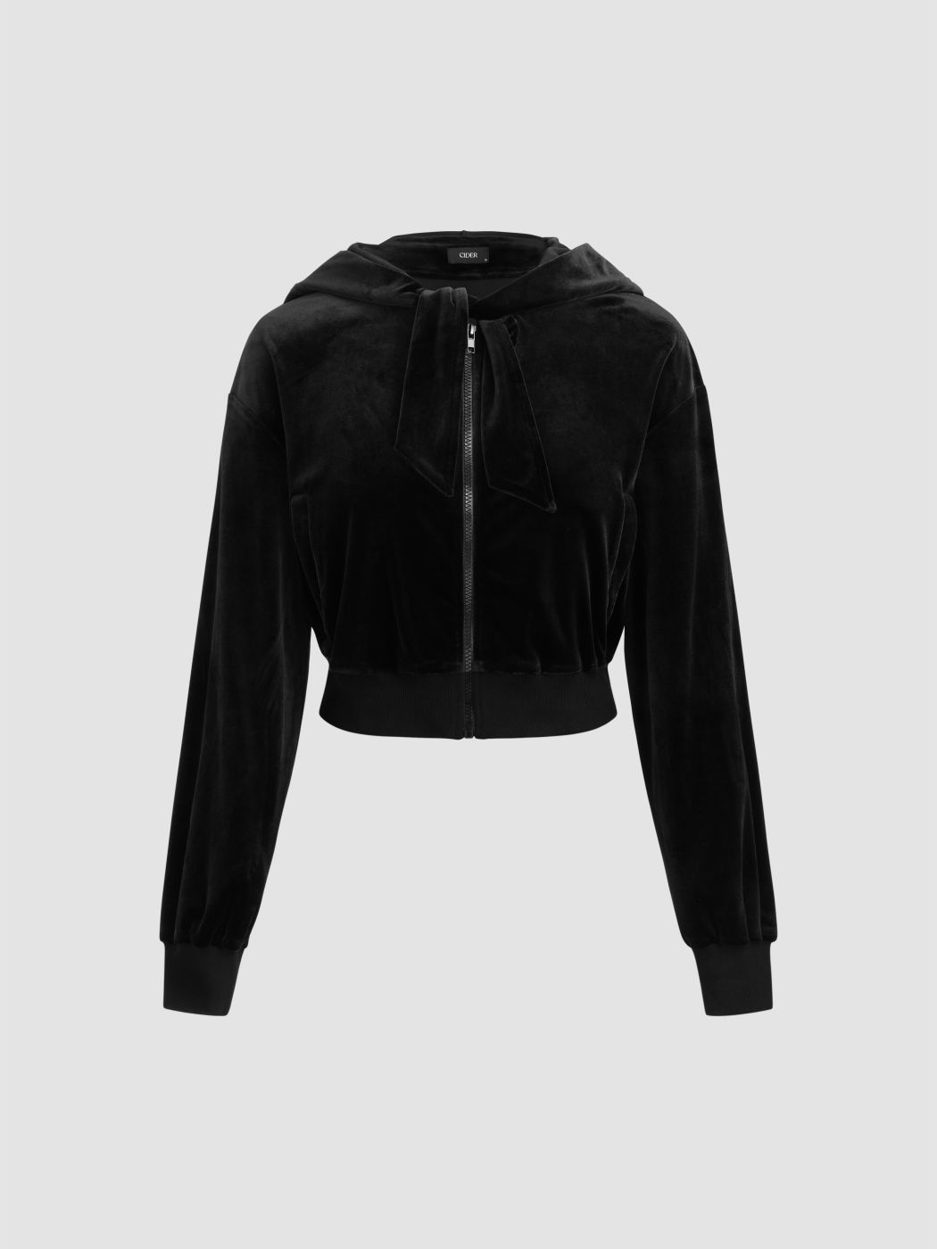 Velvet Round Neck Zipper Crop Hoodie