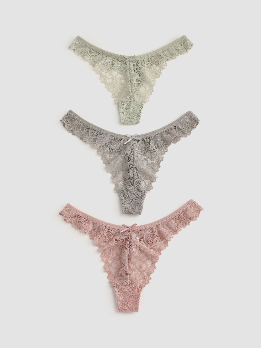 3pcs Floral Lace Mid Waist Thong