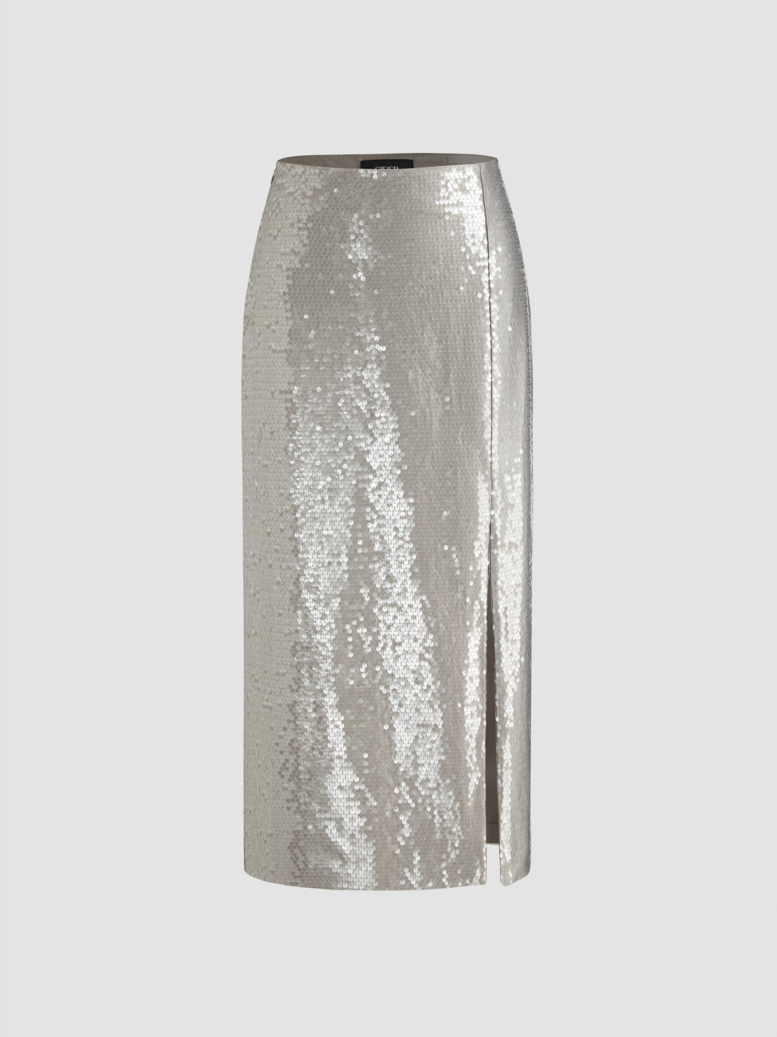 Sequin Mid Waist Metallic Split Maxi Skirt - Cider