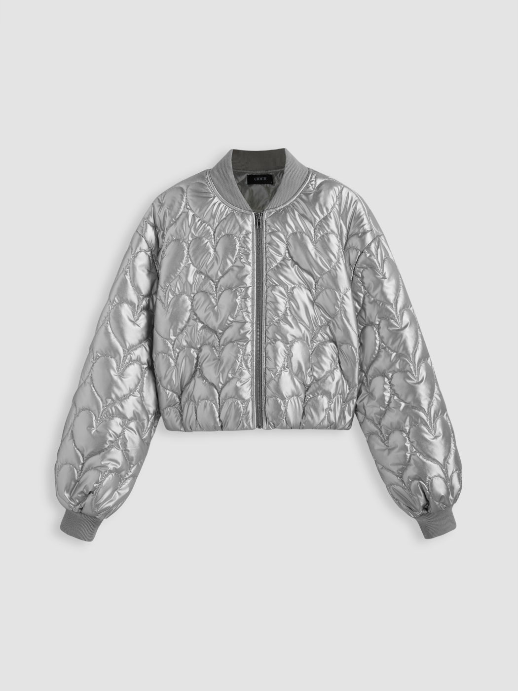  V-Ausschnitt Metallic Gesteppte Herz Reißverschluss Puffer Jacke