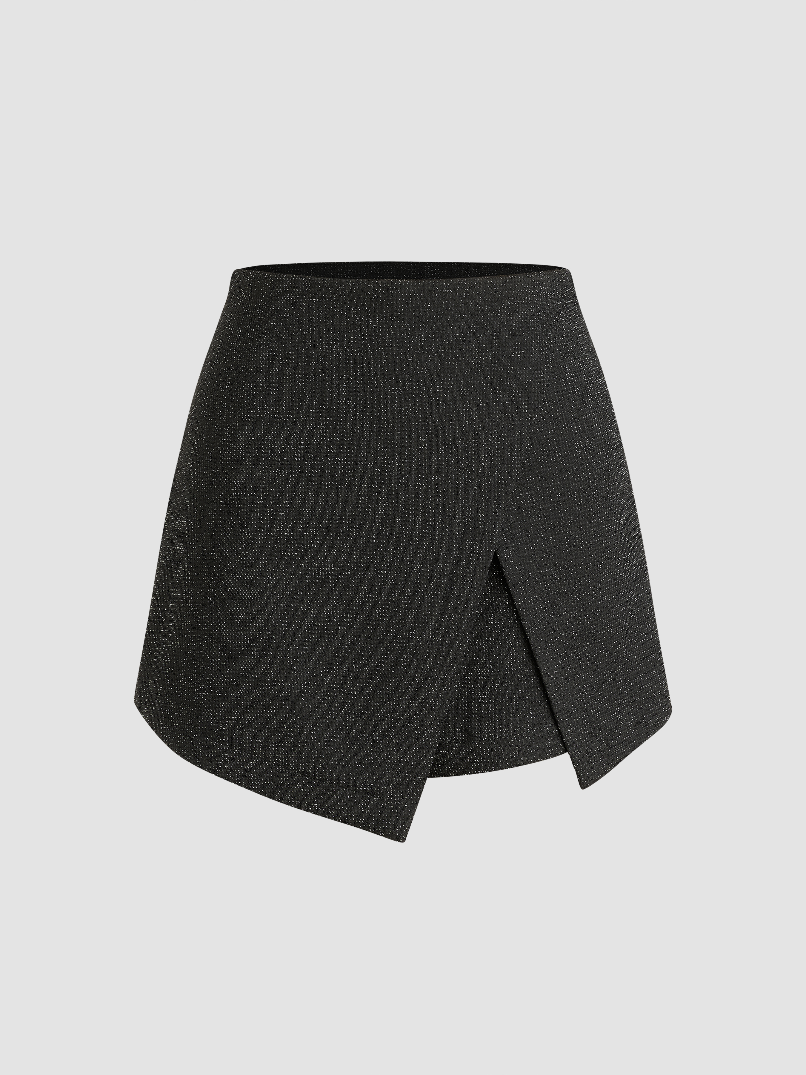 Knit Fabric Metallic Middle Waist Zipper Skort For Daily