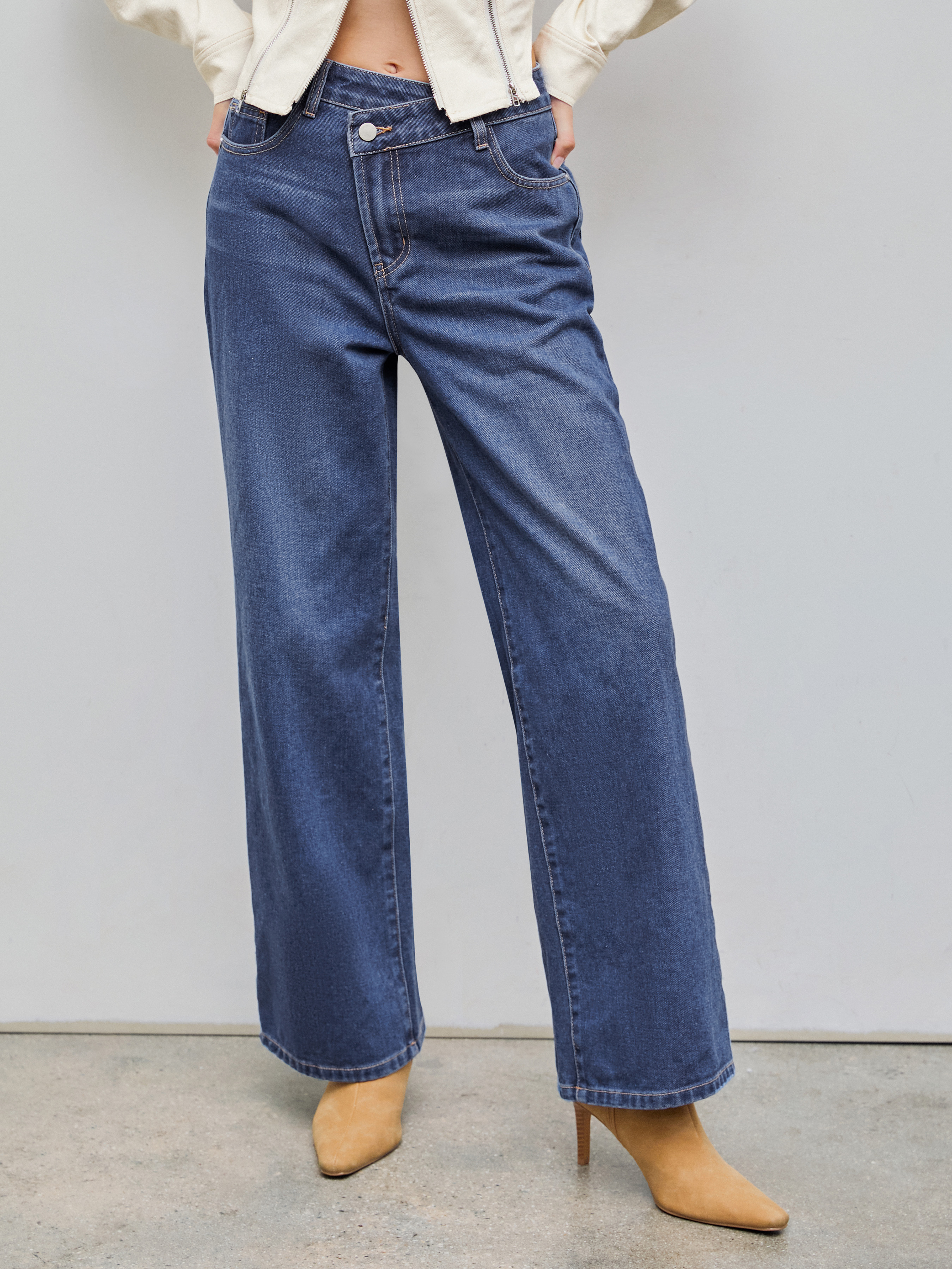 Denim High Waist Pocket Wide Leg Jeans