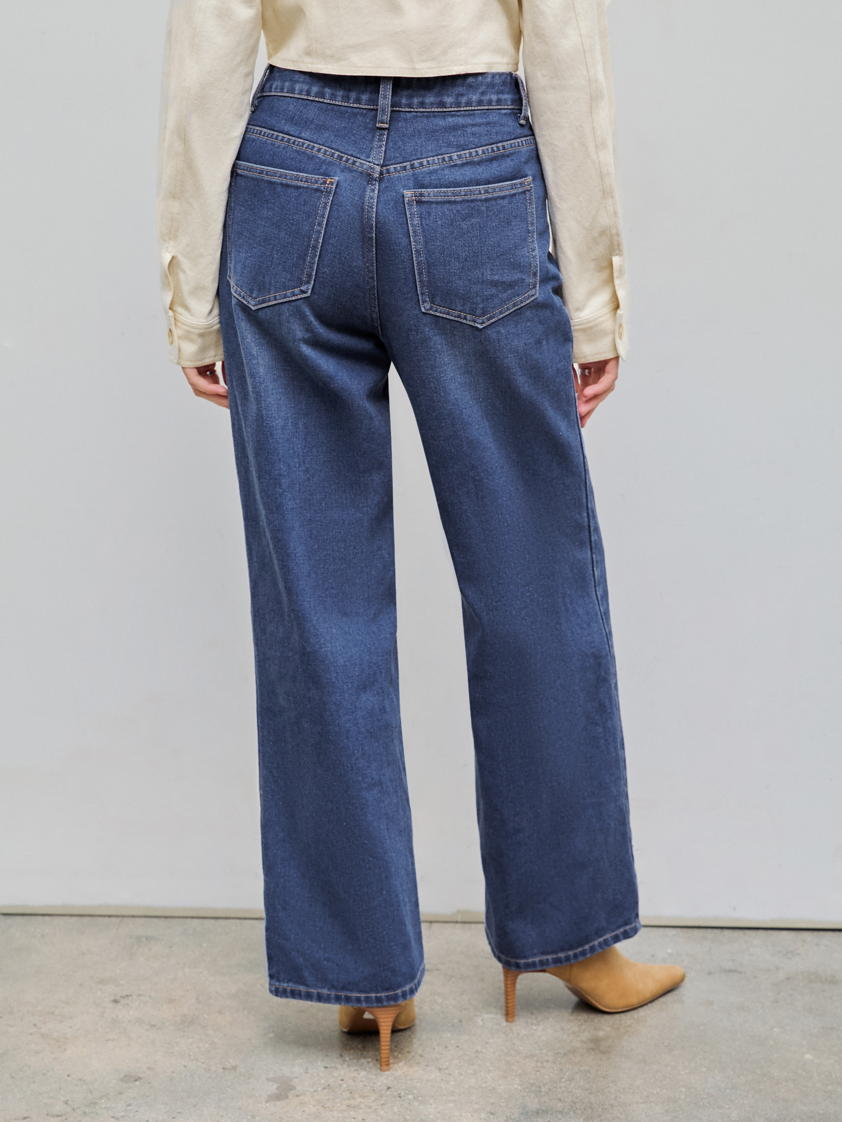 Denim High Waist Pocket Wide Leg Jeans