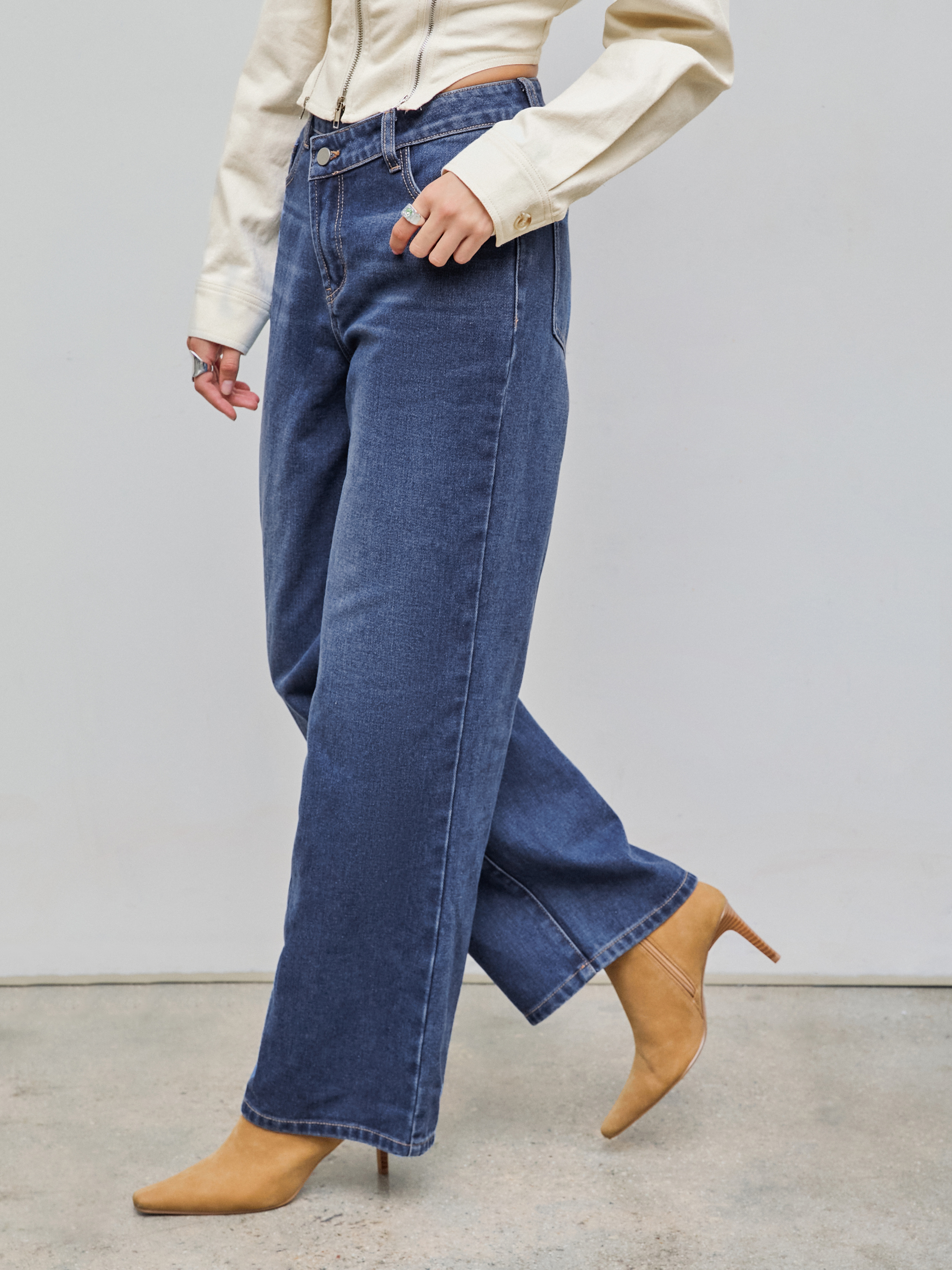 Denim High Waist Pocket Wide Leg Jeans