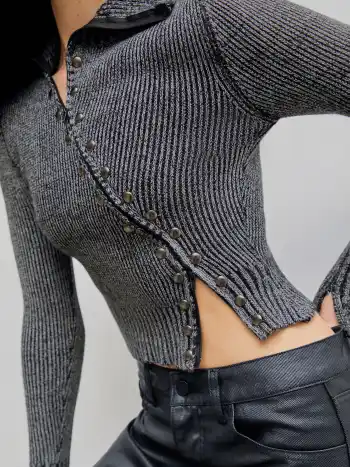 Kragen mit Niet und Reißverschluss Strickjacke