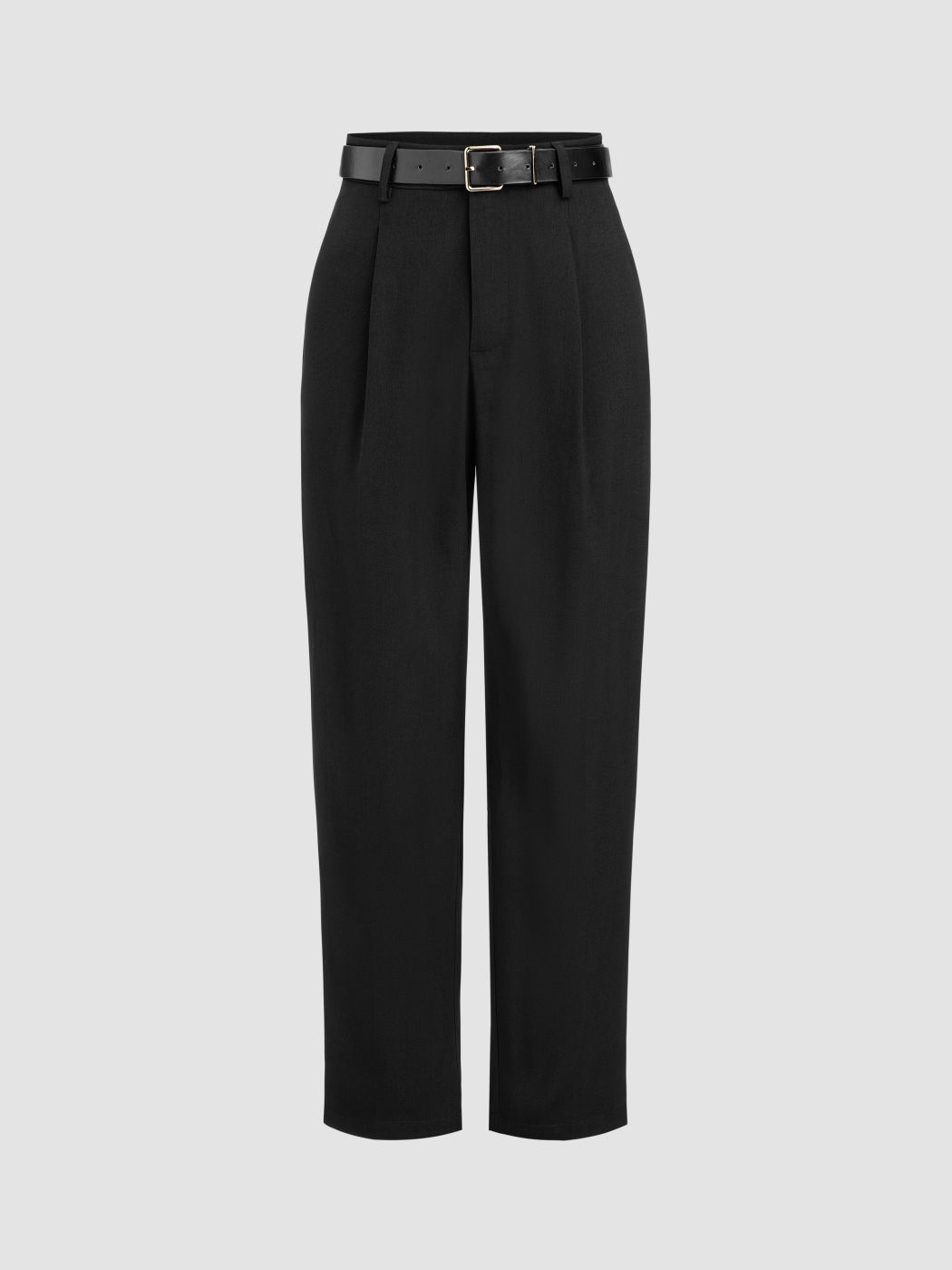High Waist Solid Tapered Trousers With Belt For Daily Casual Coffee ...