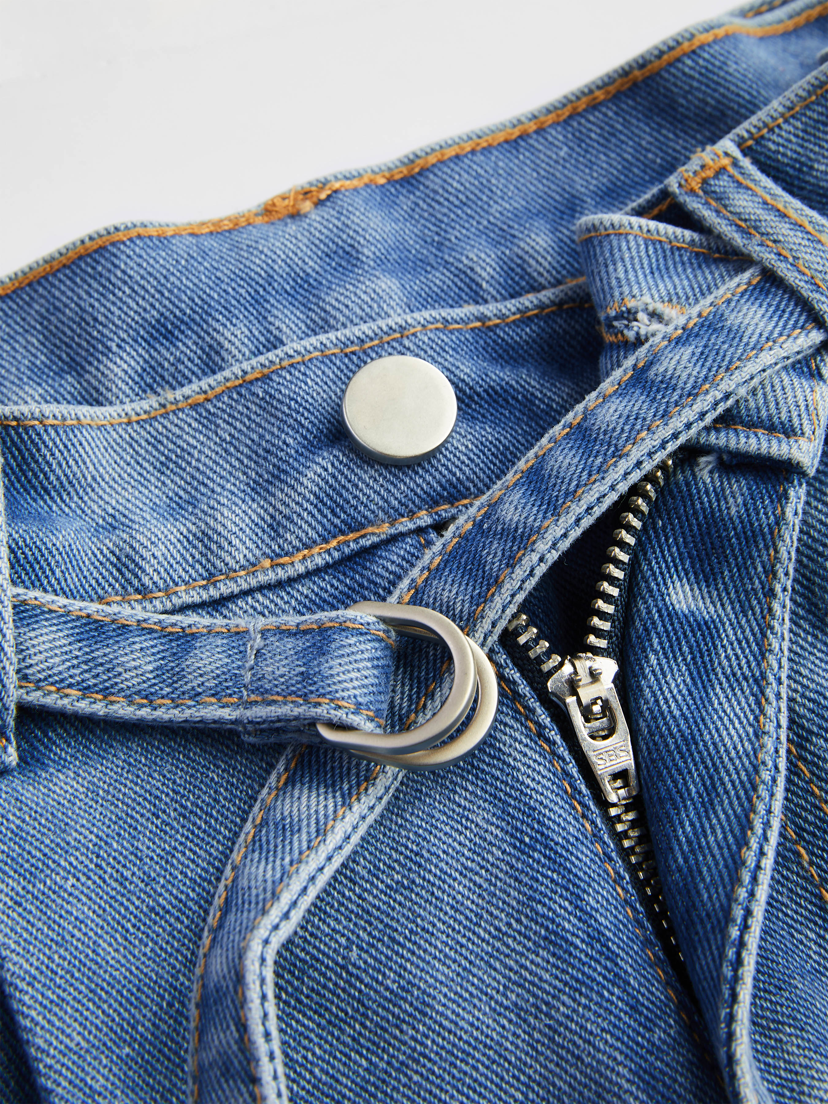 Middle Waist Solid Belted Baggy Wide Leg Jeans For School