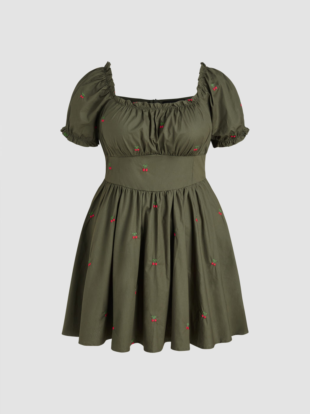 Korsett-Minikleid mit Puffärmeln und Kirschbesatz