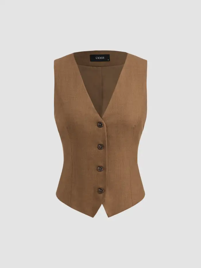 Square Neck Solid Button Vest