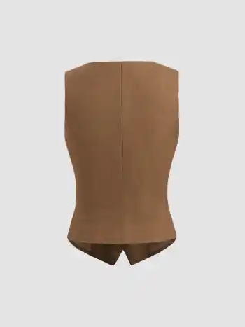 V-neck Solid Button Vest
