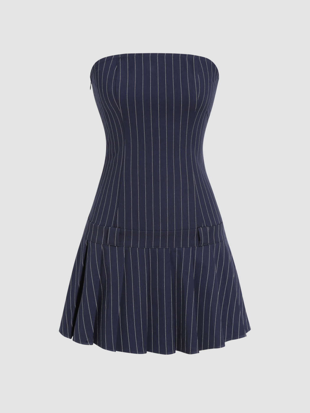 Tissé Tube Stripe Backless Pleated Mini Dress For Café Décontracté