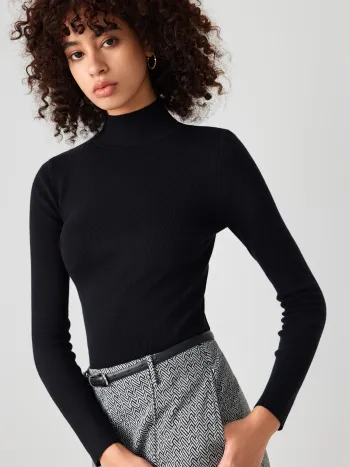 High Neck Knit Long Sleeve Top