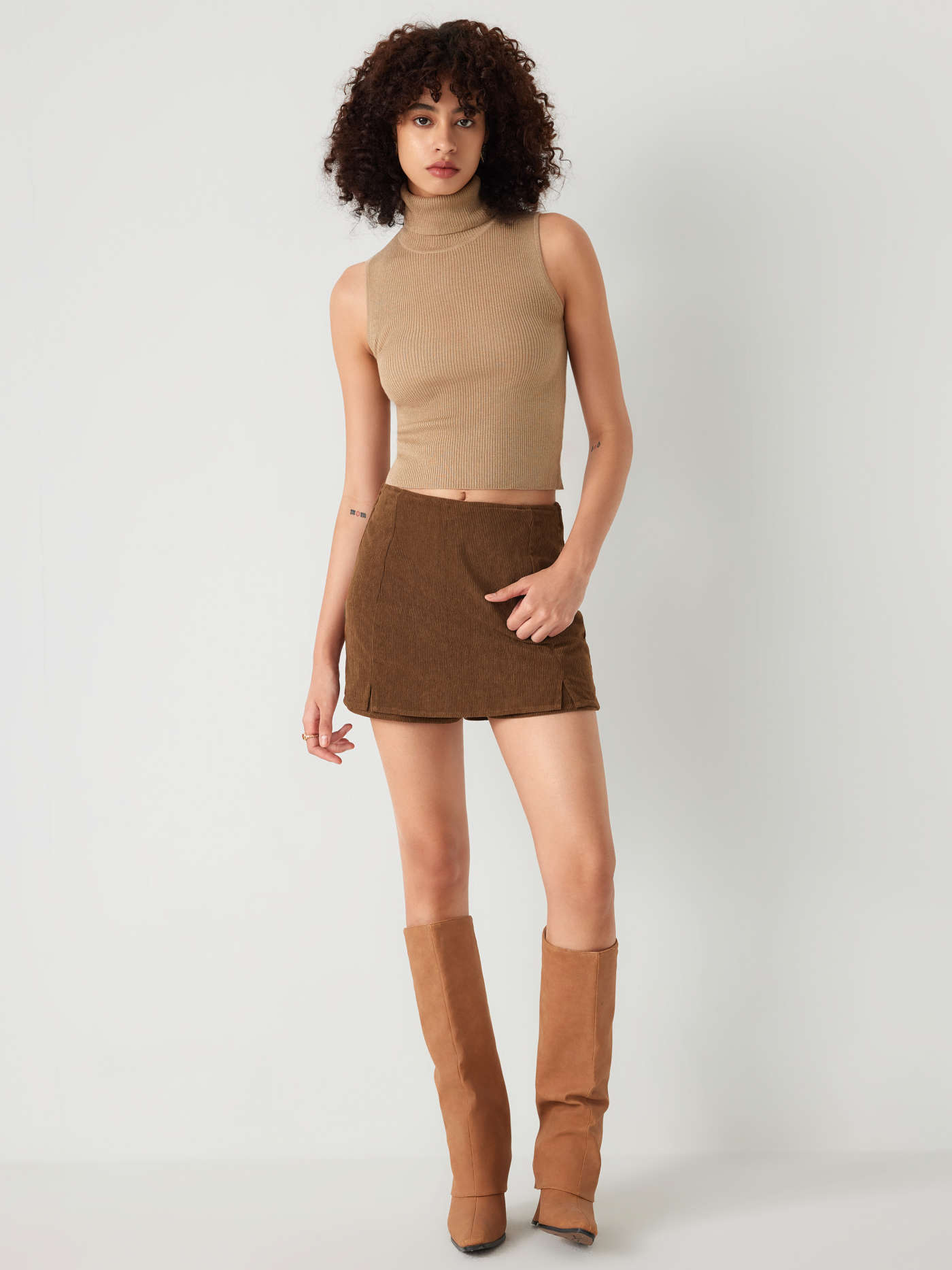 Corduroy High Waist Split Skort