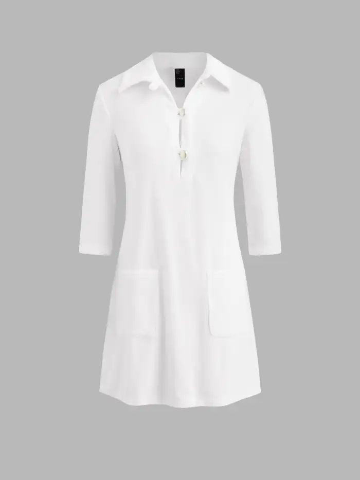 white tweed graduation dress White Dresses Tweed Collar Solid Faux Pearl Mini Dress For Daily Casual Date Coffee Shop 2FOR25-OCT
