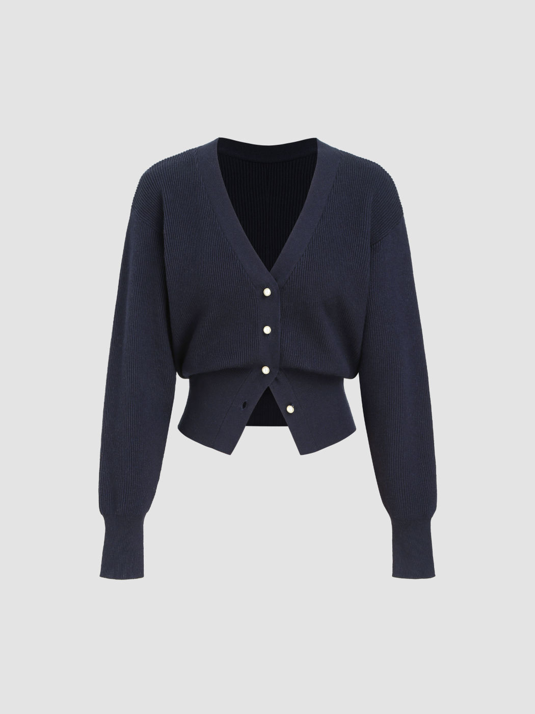Ribbed V-neck Solid Bowknot Cardigan