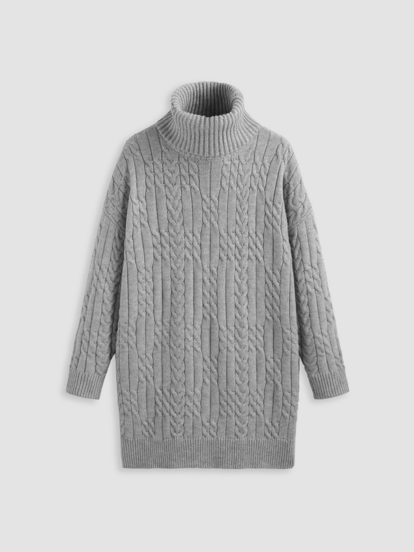 Knit Cable Knit High Neck Solid Oversized Mini Dress