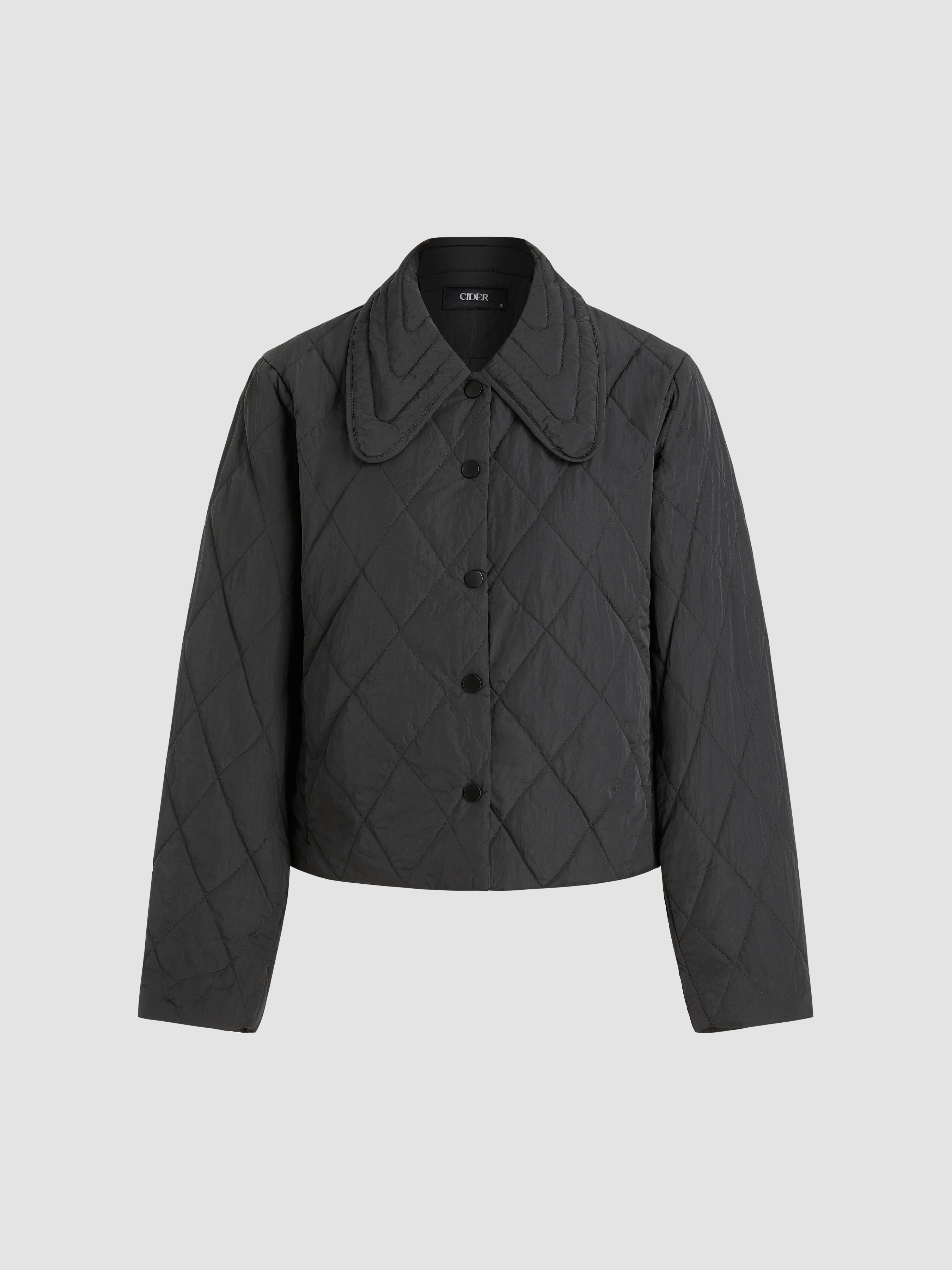Collar Quilted Pocket Button Puffer Jacket - Cider