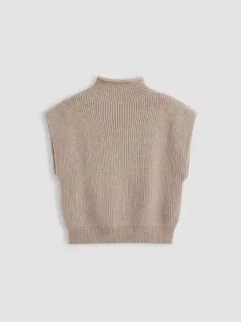 High Neck Solid Knitted Vest