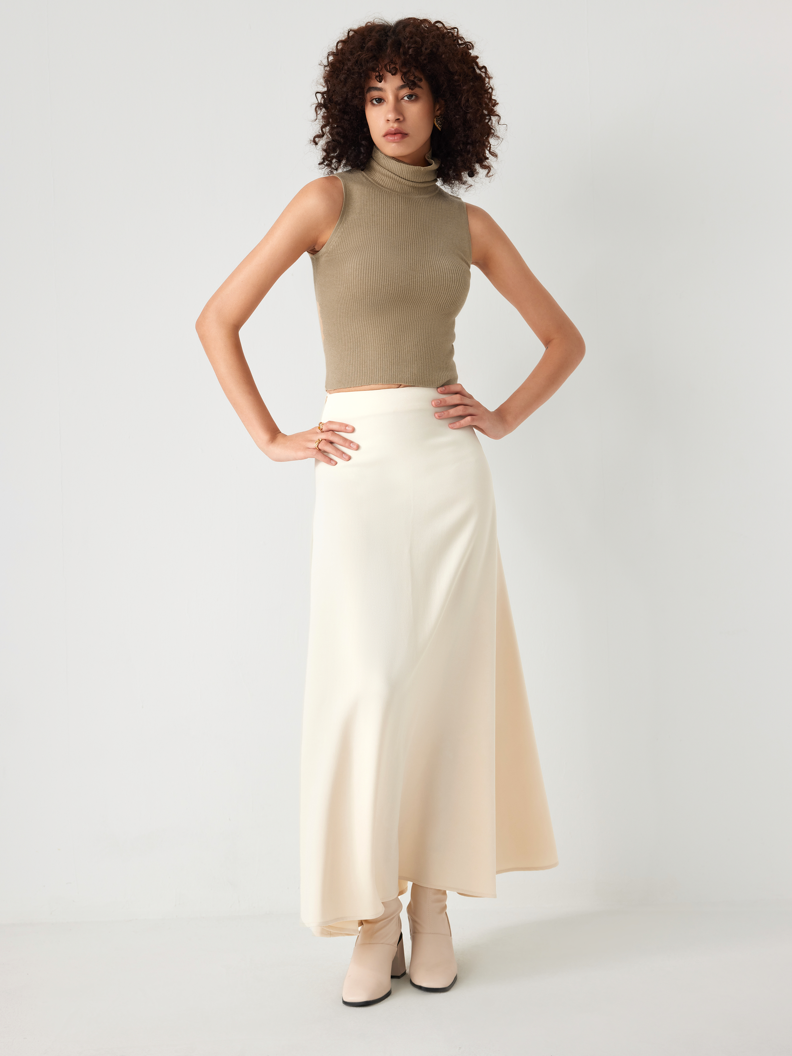 High Waist Solid Pleated Maxi Skirt